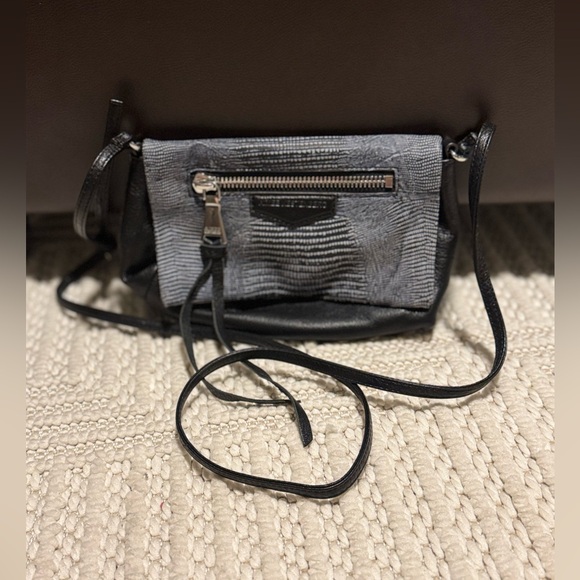 Aimee Kestenberg Handbags - Aimee Kestenberg Black Leather Crossbody Bag - Textured Snake Print Accent